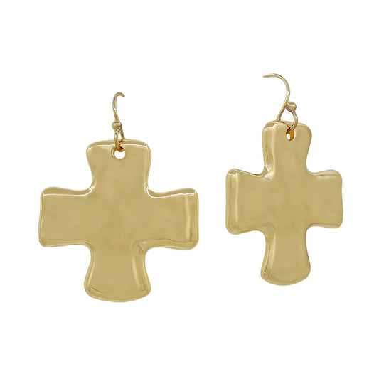 Gold Hammered Cross Earrings