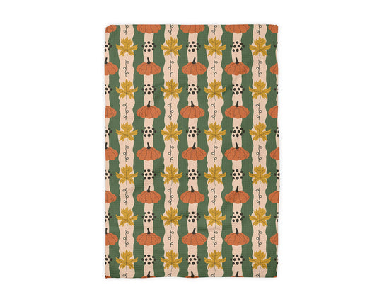 Pumpkin & Fall Leaves Waffle Weave Kitchen Towel Autumn