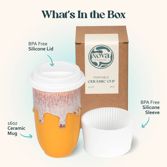 Grapefruit Ceramic Travel Mug – 16oz with Lid & Sleeve