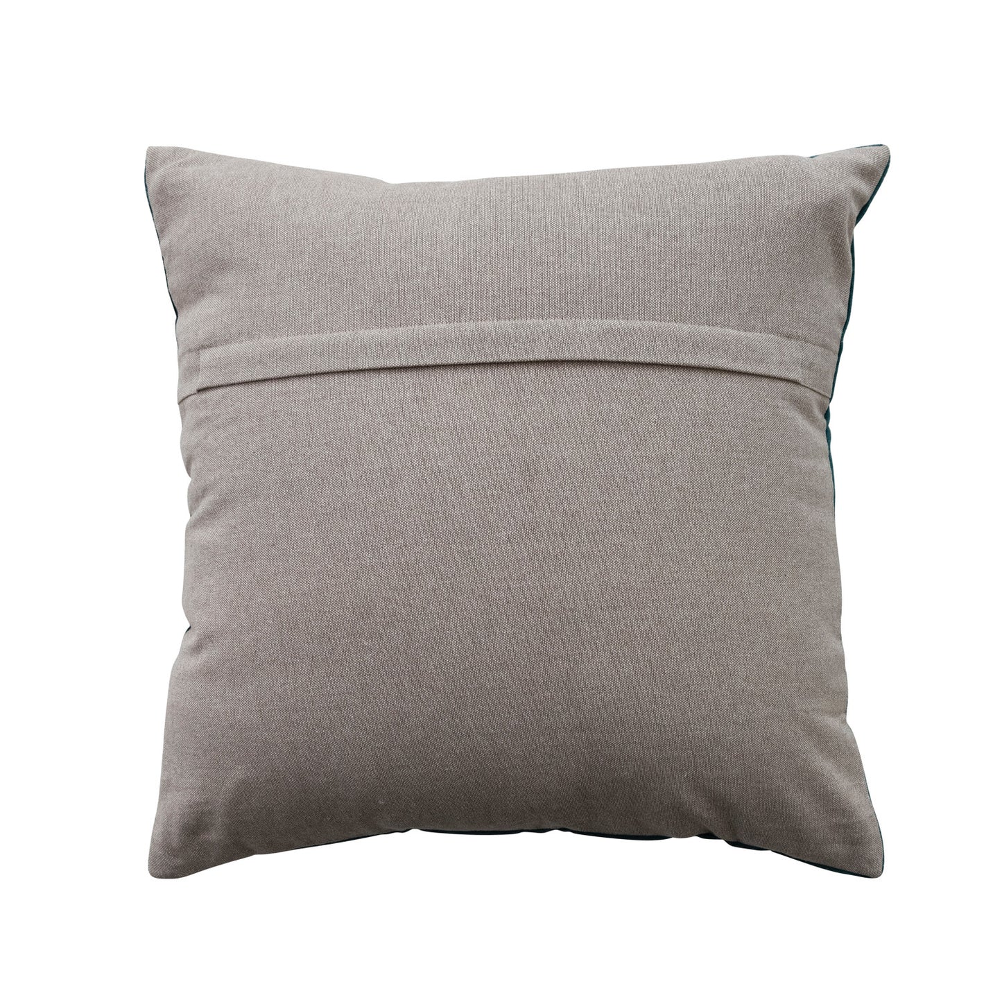 18" Square Velvet Pillow with Peacocks, Embroidery & Chambray