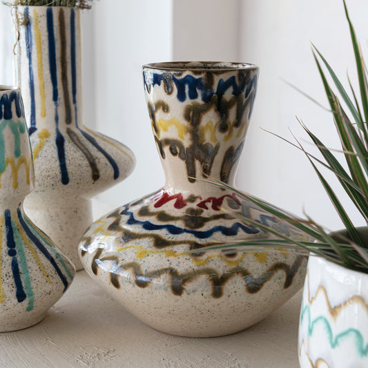 Hand-Painted Stoneware Vase, Reactive Crackle Glaze