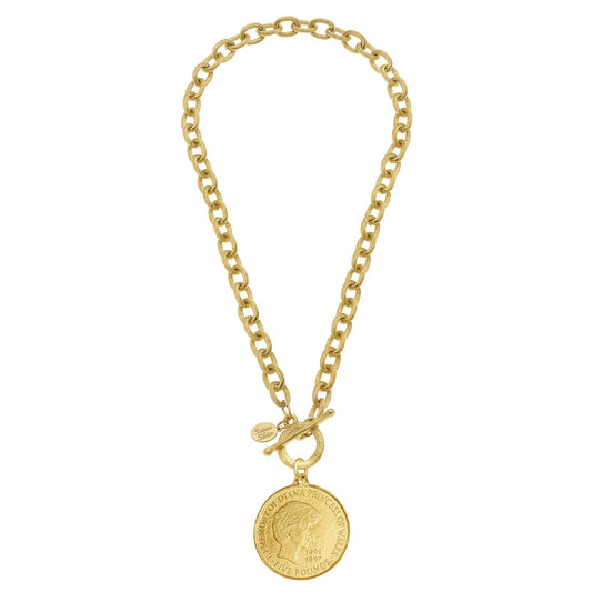 Susan Shaw Gold Diana Coin on 18" Toggle Necklace 3614GD