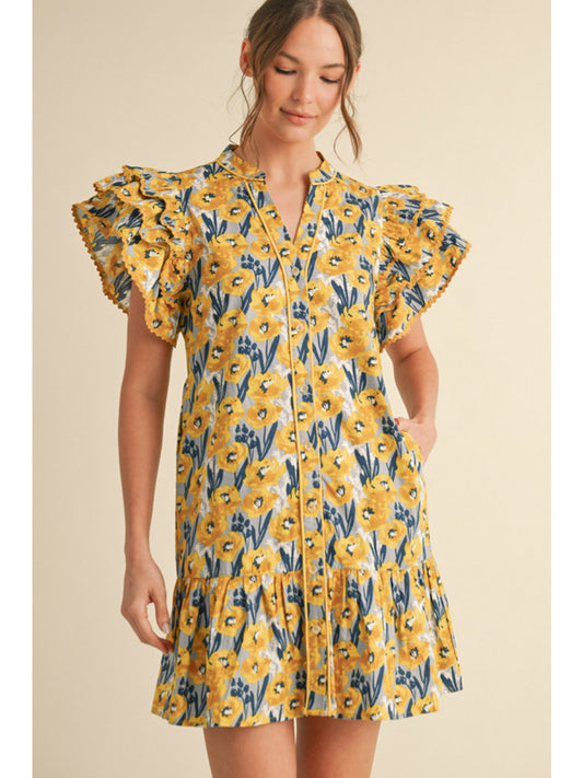 Yellow and Grey Flower Dress