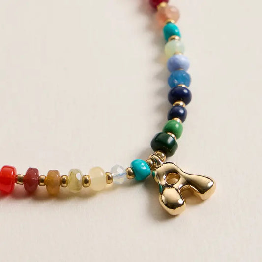 Lilla Haven Colorful Beaded Necklace with Gold Letter Charm