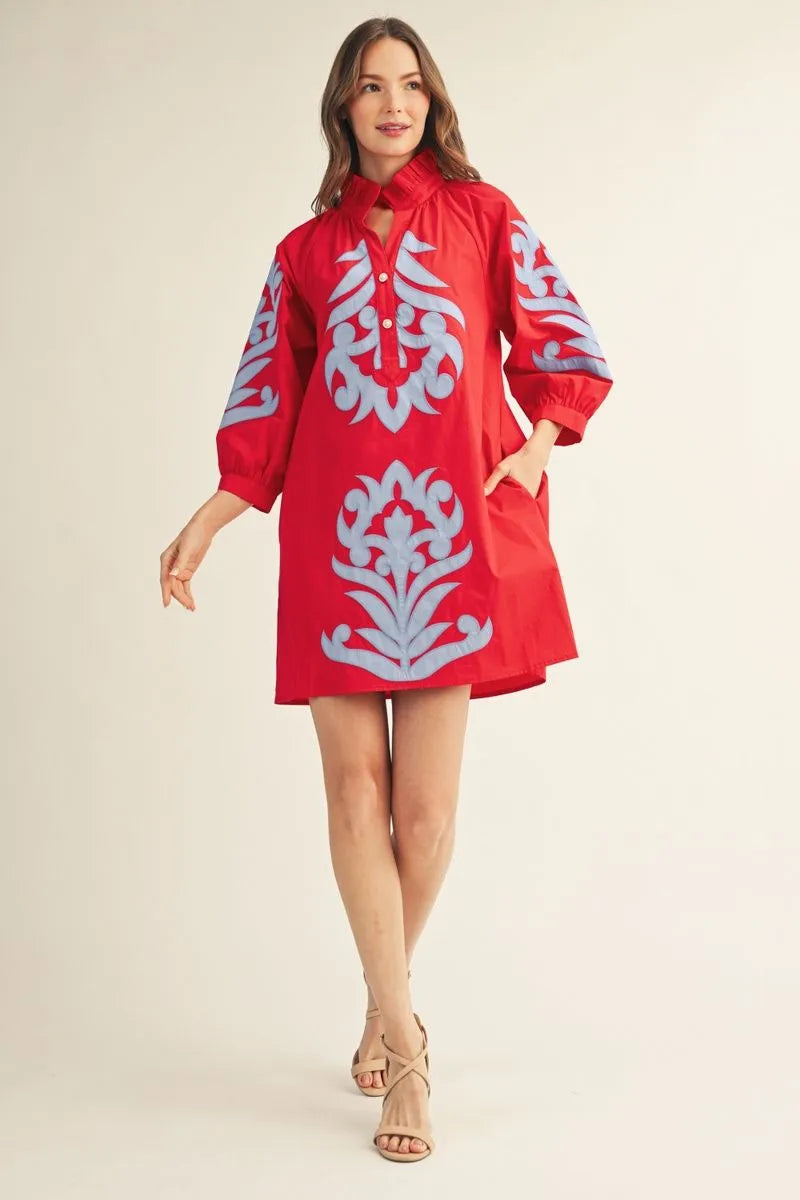 Tomato Red Shift w/Blue Applique