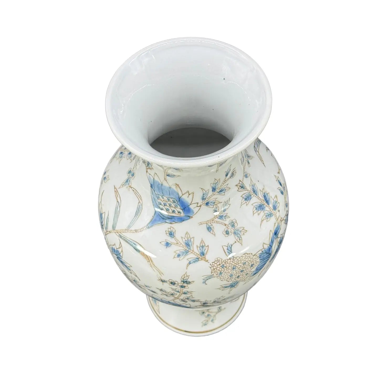 White and Blue Chinoiserie Indoor Ceramic Vase 14"