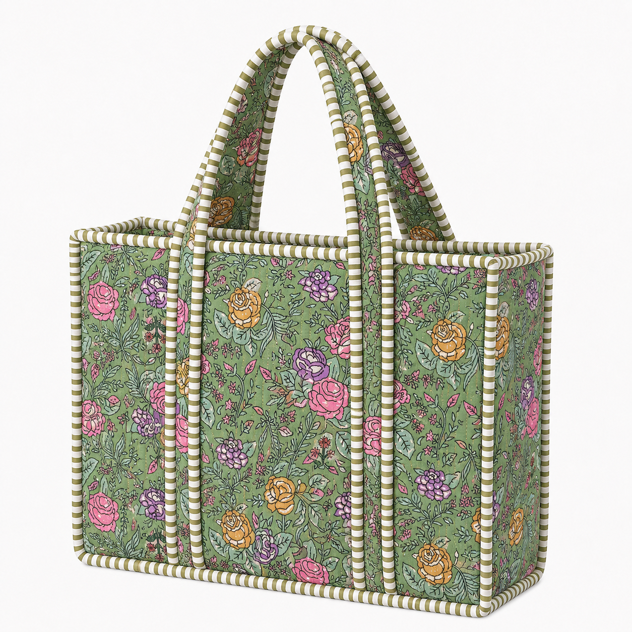 Green Floral Quilted Bag Print