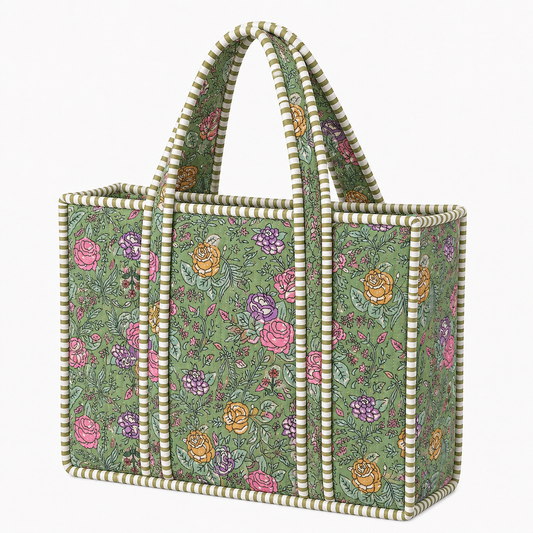 Green Floral Quilted Bag Print