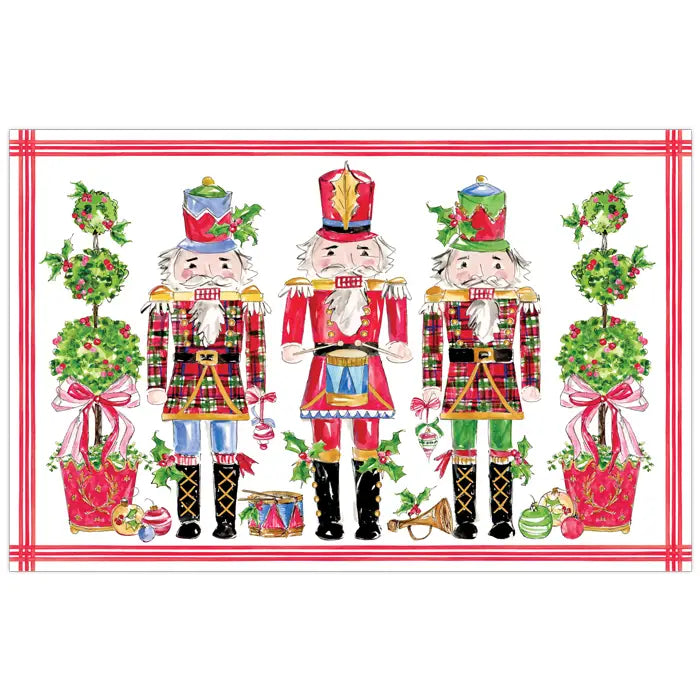 Nutcracker Ornaments Topiaries Red Chinoiserie Pots Placemat