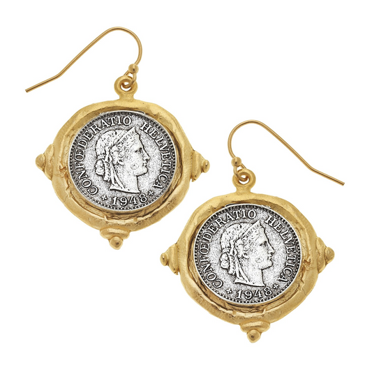 Gold Silver French Coin on Wire Earring 1531WR