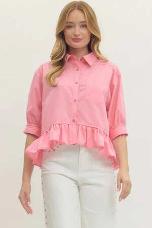 Pink Ruffled Hem Shirt