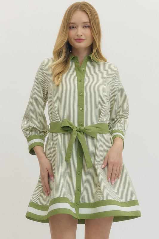 Green Stripe Contrast Mini Dress