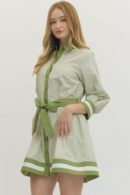 Green Stripe Contrast Mini Dress