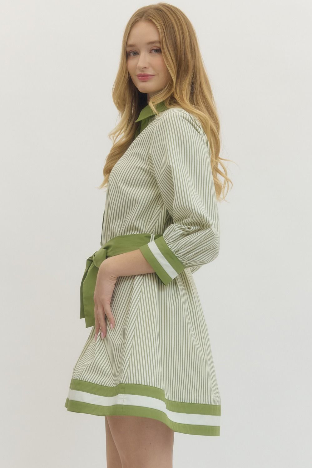 Green Stripe Contrast Mini Dress