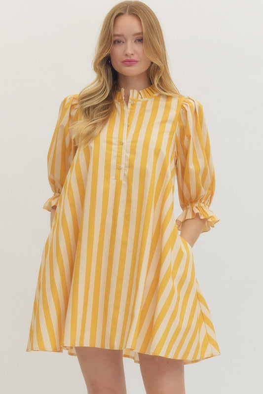 Beautiful Stripes Dress Golden Yellow