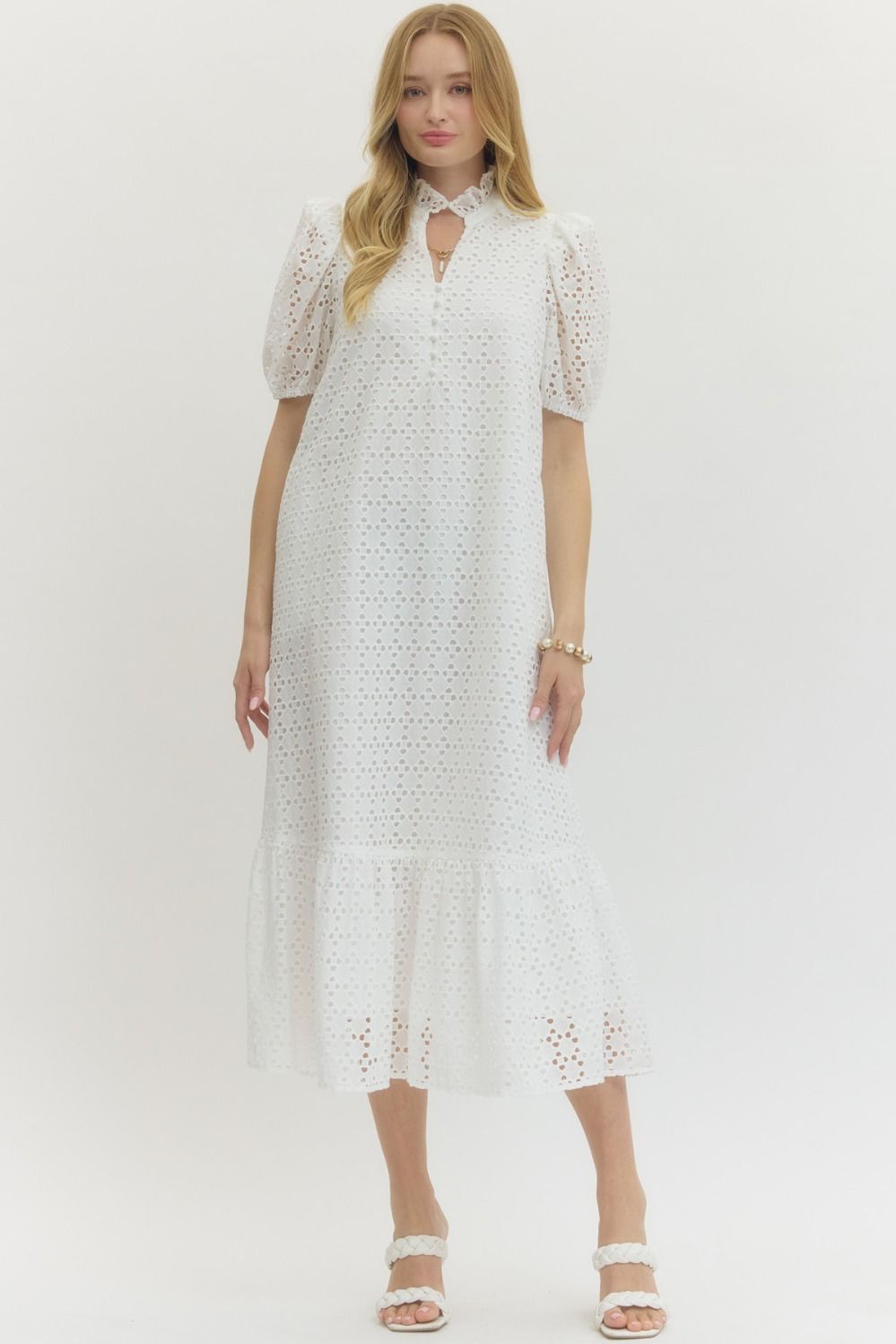 Eyelet White Midi Dress