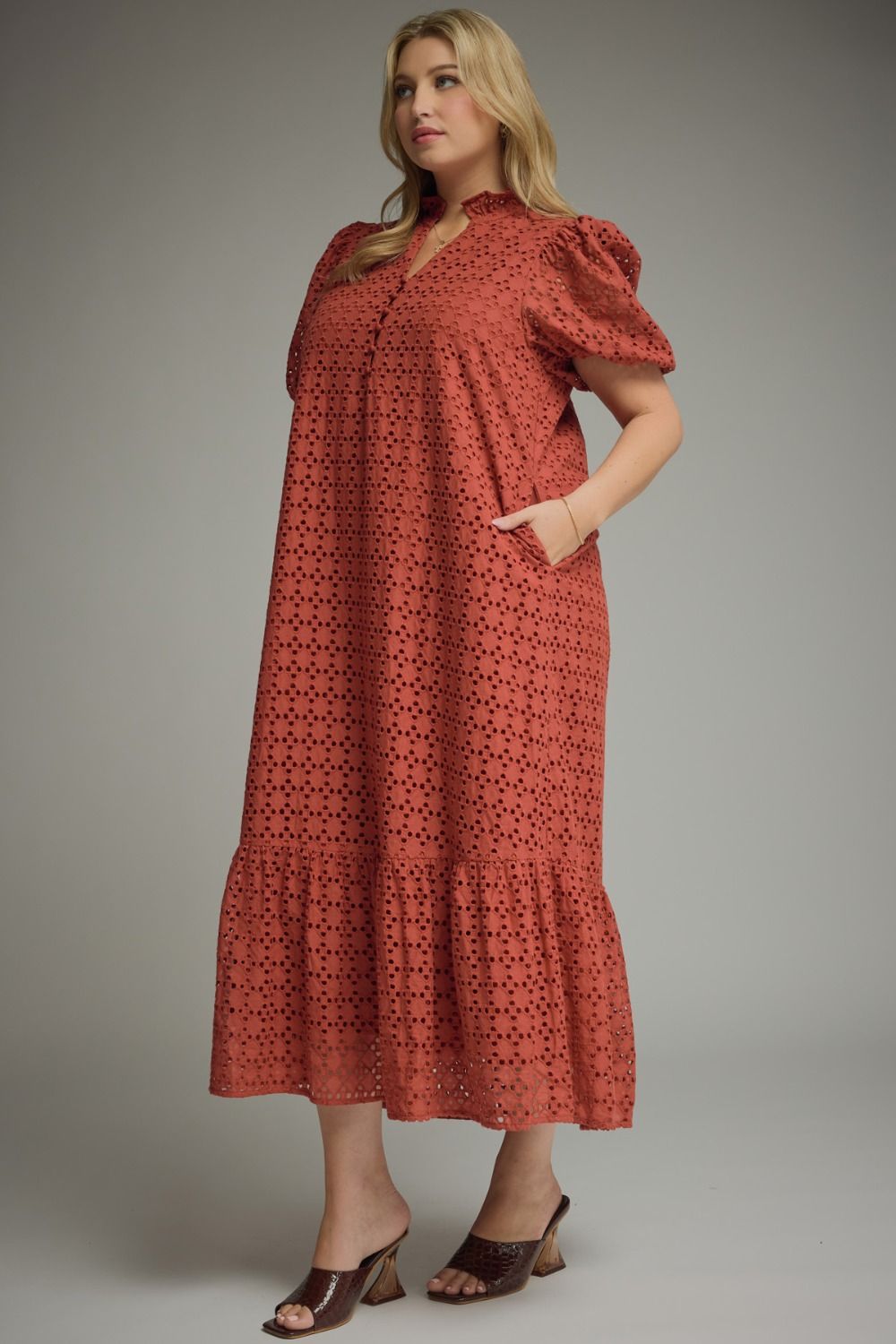 Eyelet  Rust Midi Dress