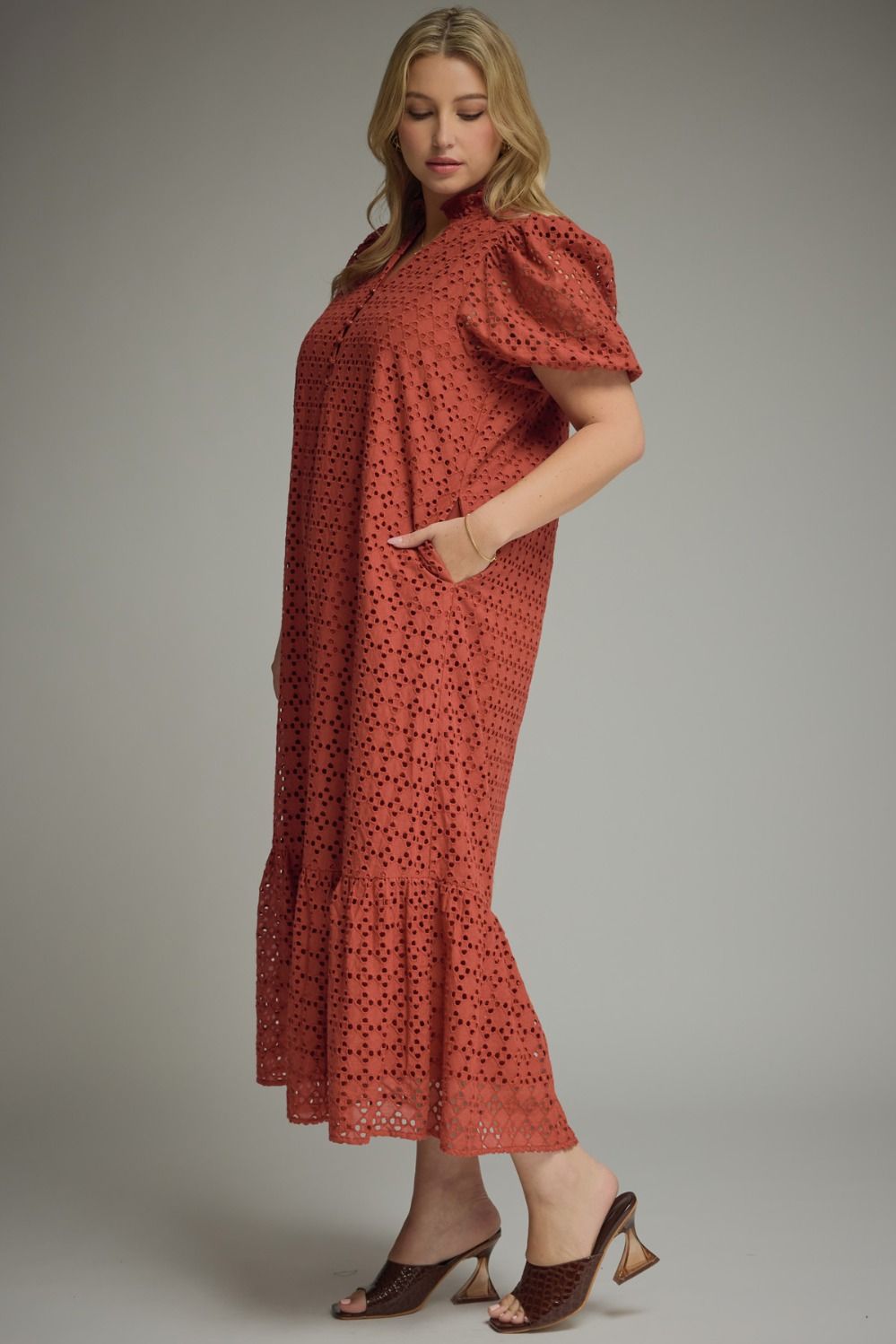 Eyelet  Rust Midi Dress