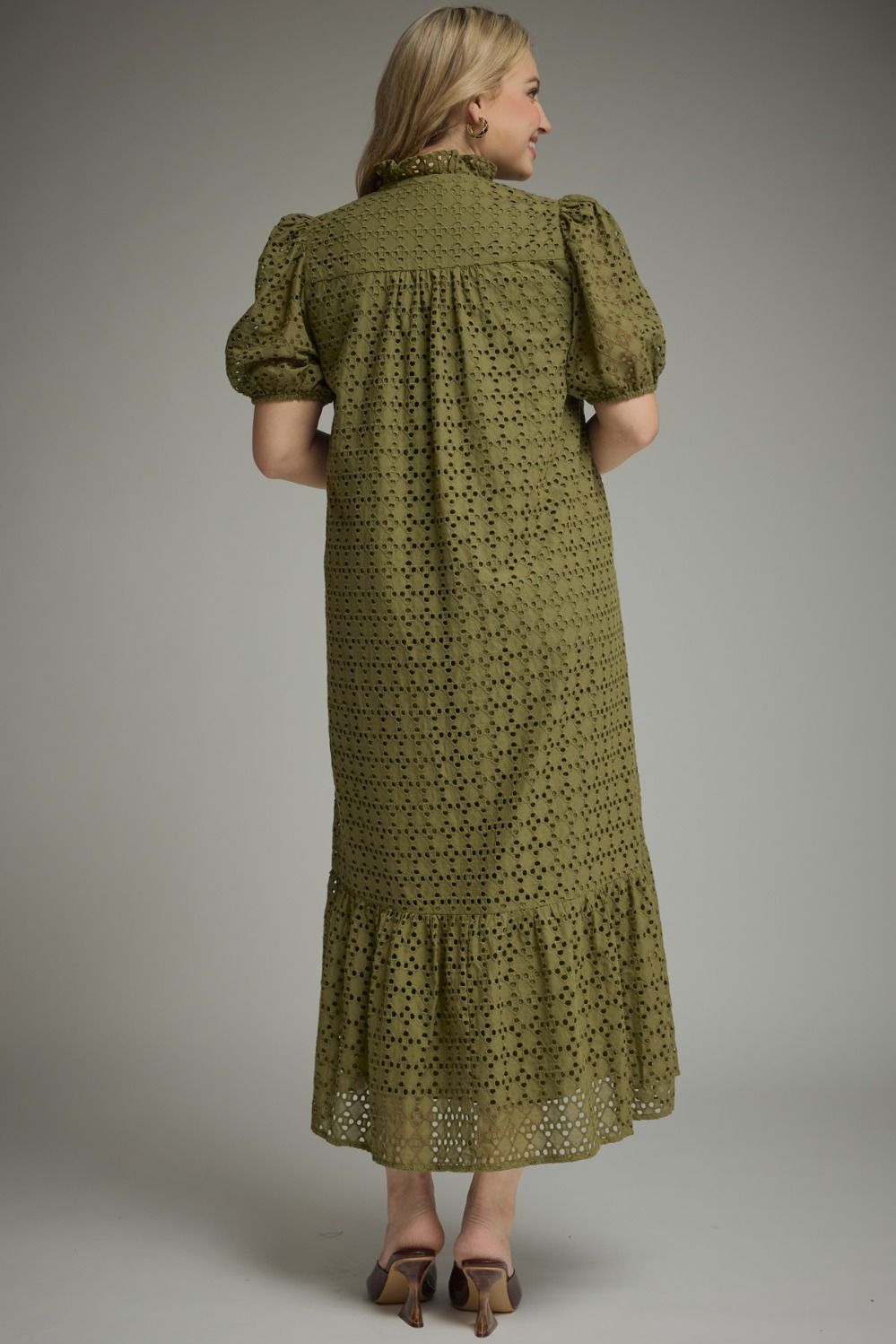 Eyelet Olive Midi Dress