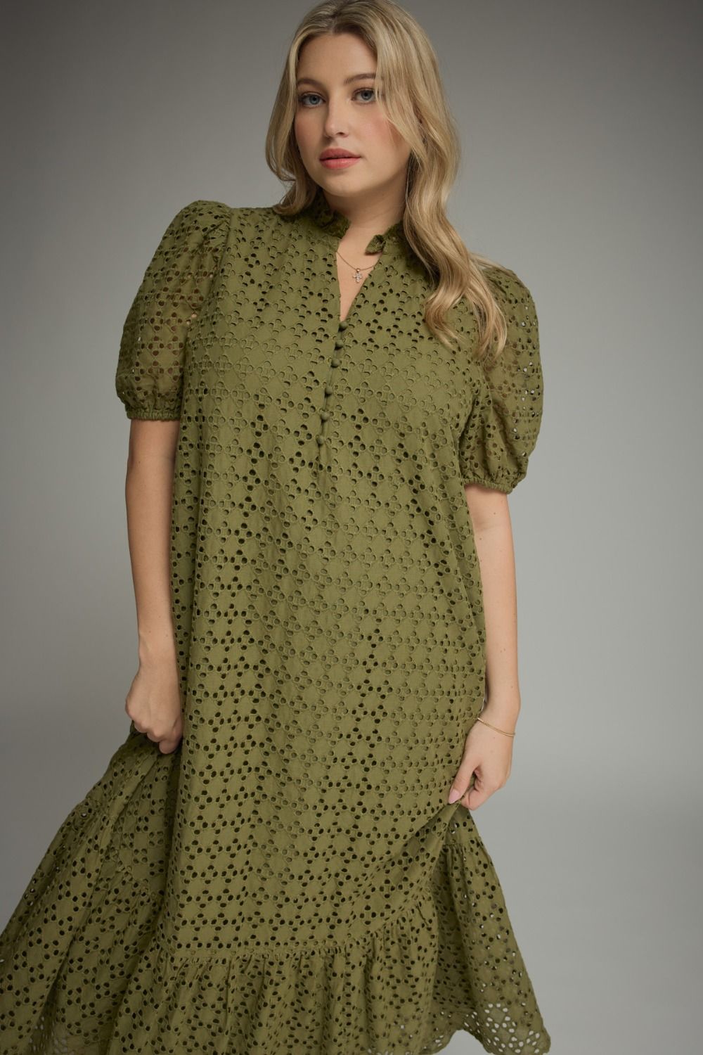 Eyelet Olive Midi Dress