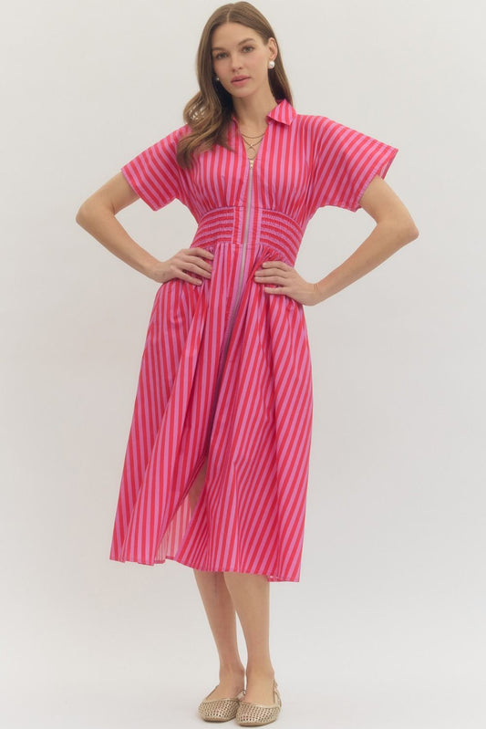 Red and Lilac Stripe Midi