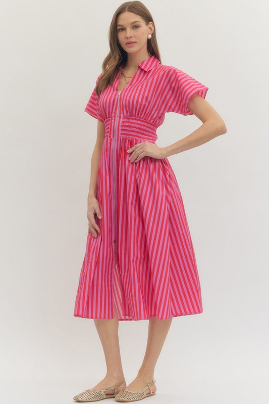 Red and Lilac Stripe Midi