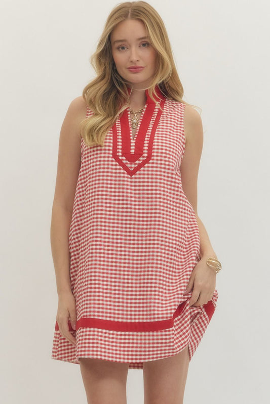 Red Gingham Sleeveless Mini