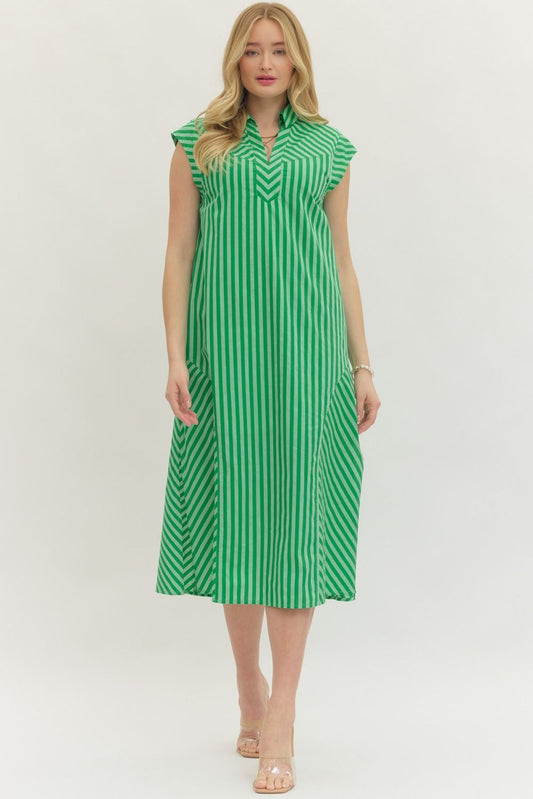 Green Stripe Midi Dress