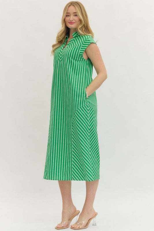Green Stripe Midi Dress