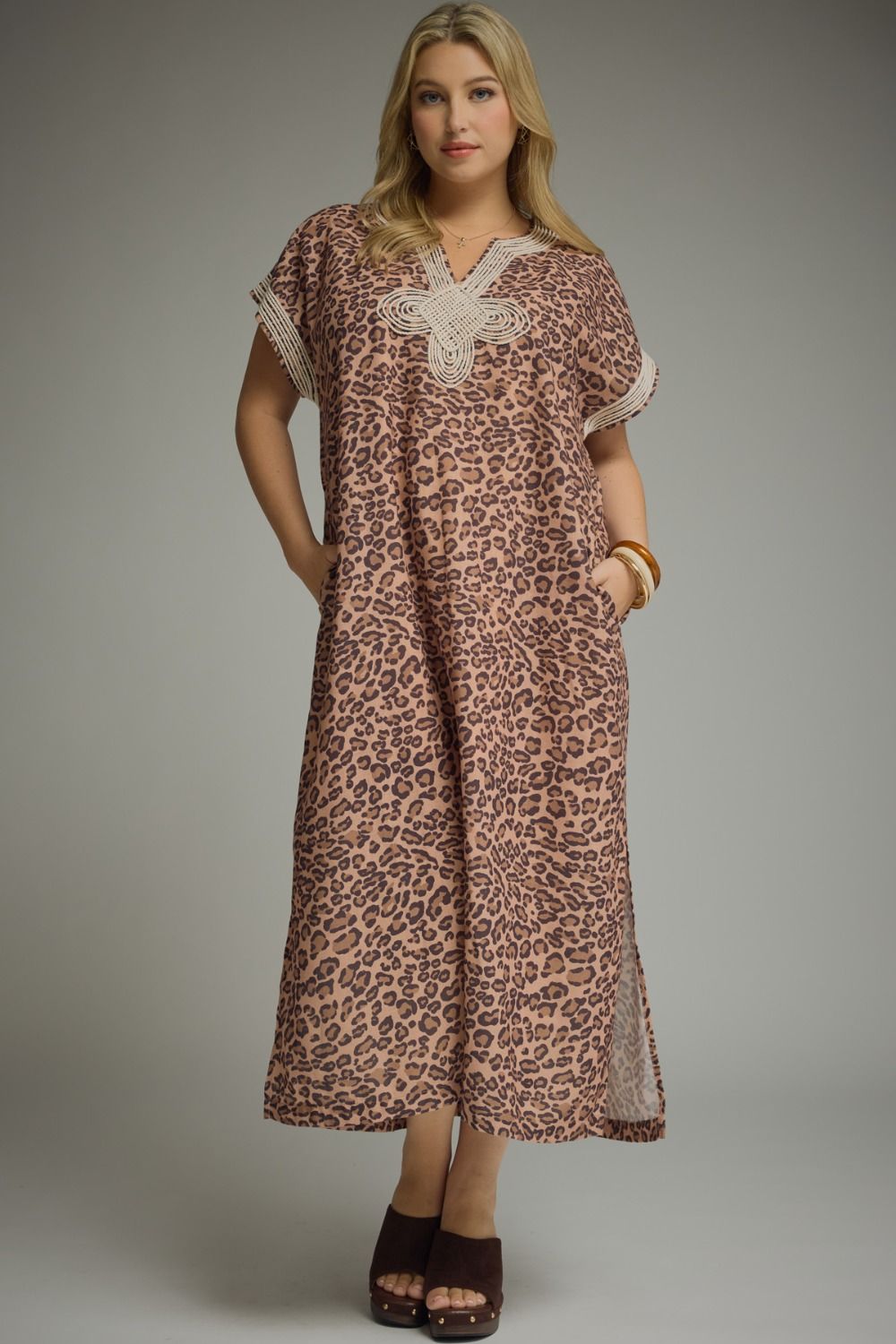 Leopard Midi Dress with Ecru Applque