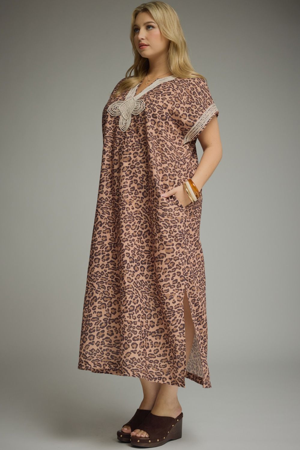 Leopard Midi Dress with Ecru Applque