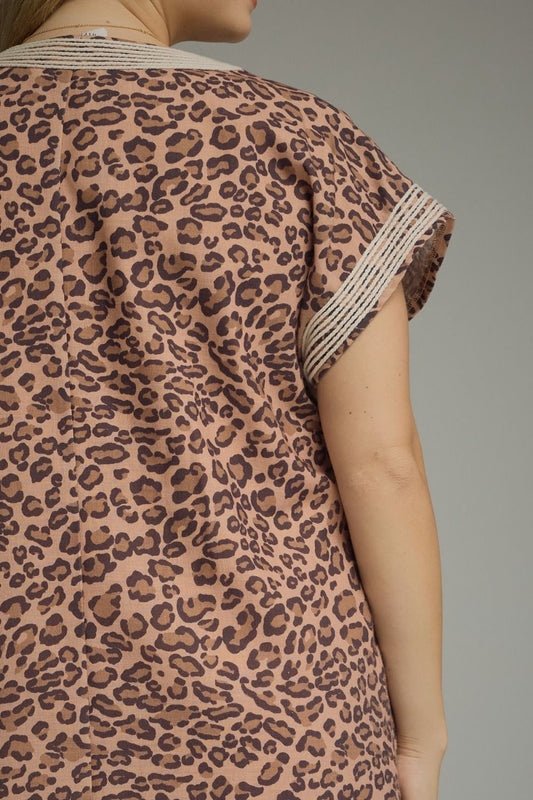 Leopard Midi Dress with Ecru Applque
