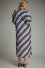 Diagonal Stripe Brown & Blue Midi Dress