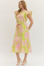 Floral Print Flutter Sleeve Midi Dress