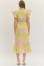 Floral Print Flutter Sleeve Midi Dress