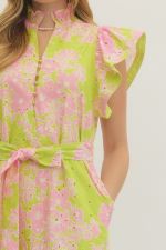 Floral Print Flutter Sleeve Midi Dress