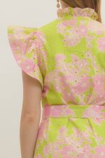 Floral Print Flutter Sleeve Midi Dress