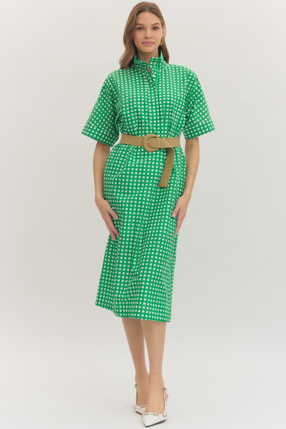 Green Check Midi Dress