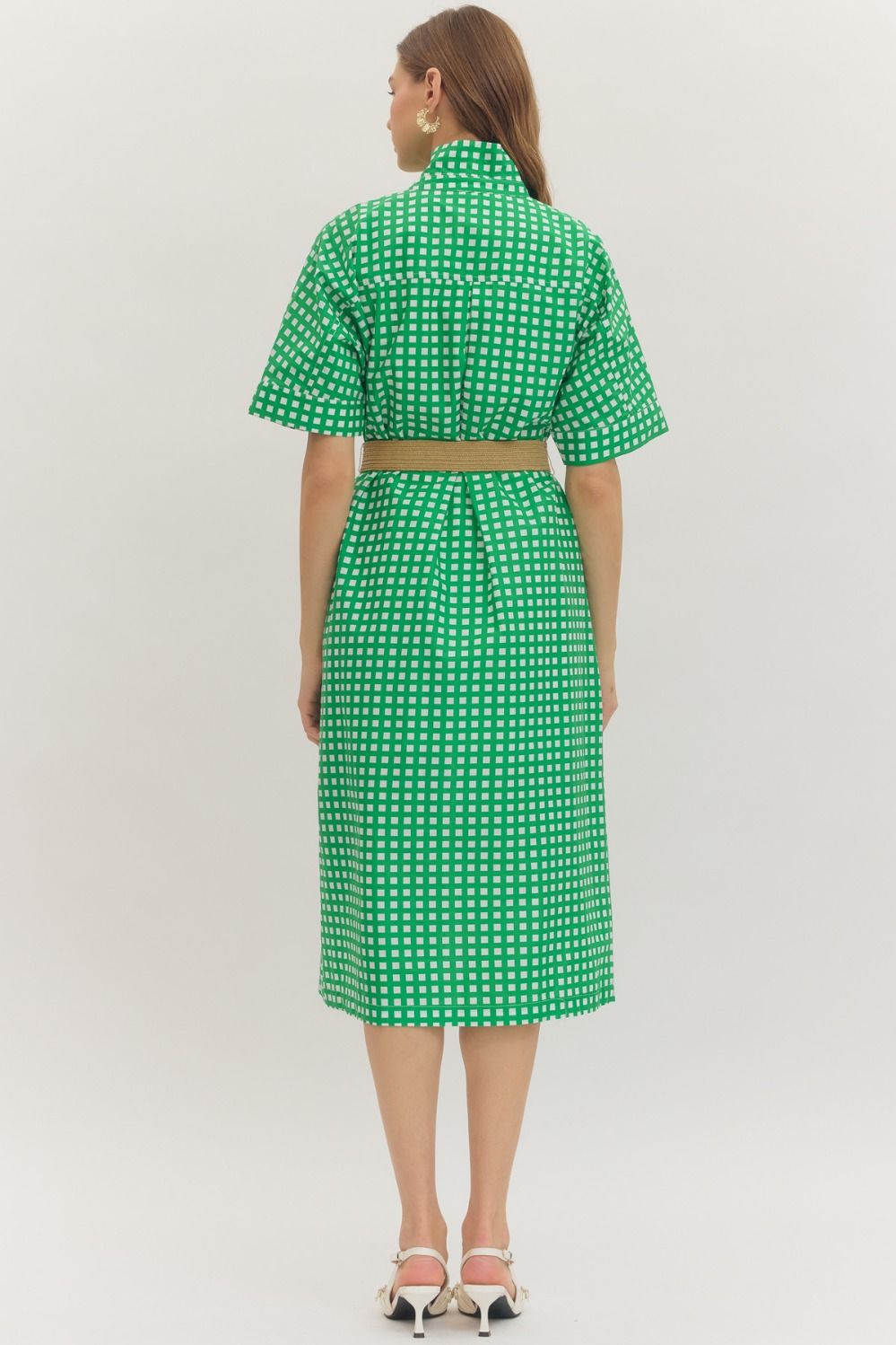 Green Check Midi Dress