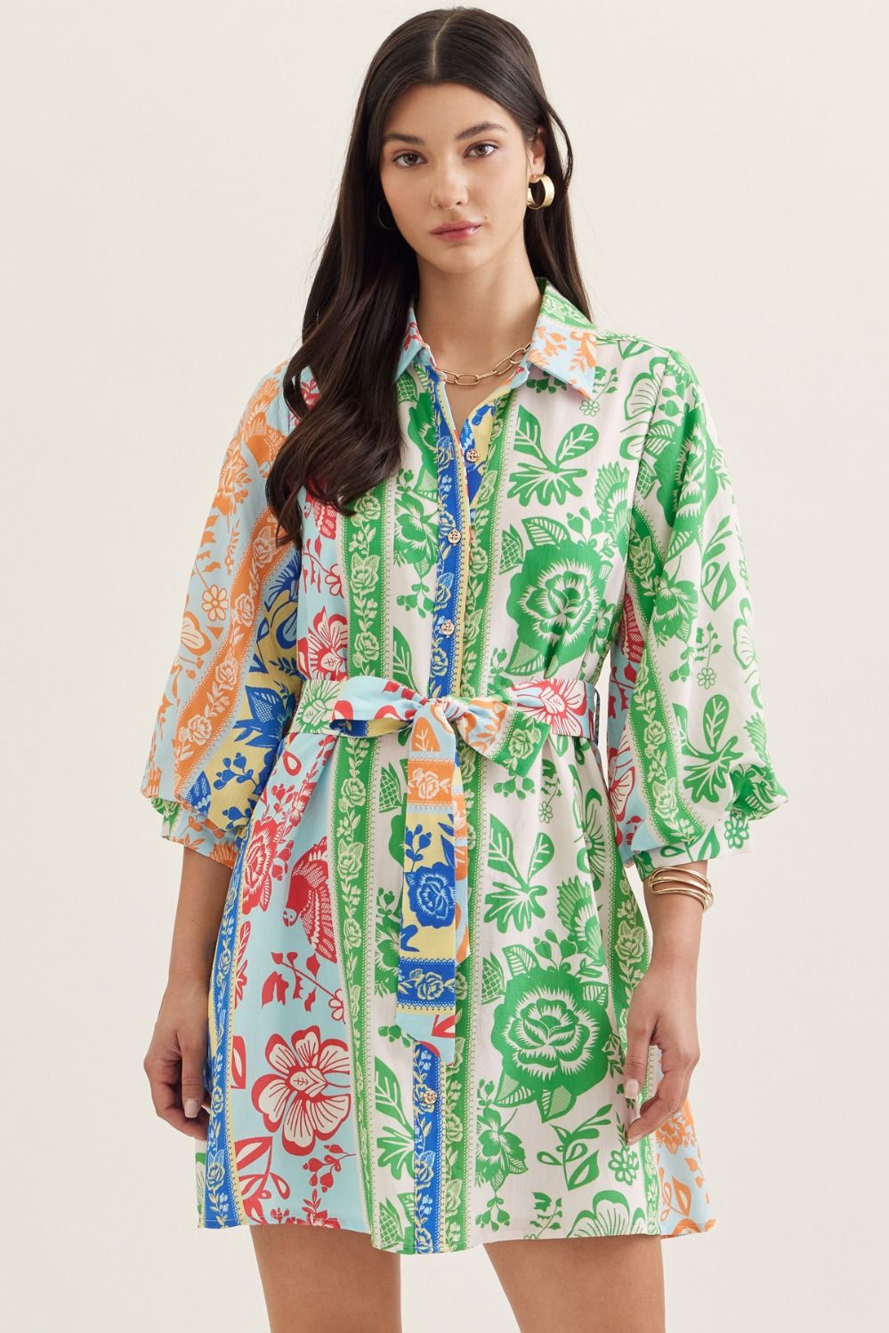 Green Multi Botanical Stripe Dress