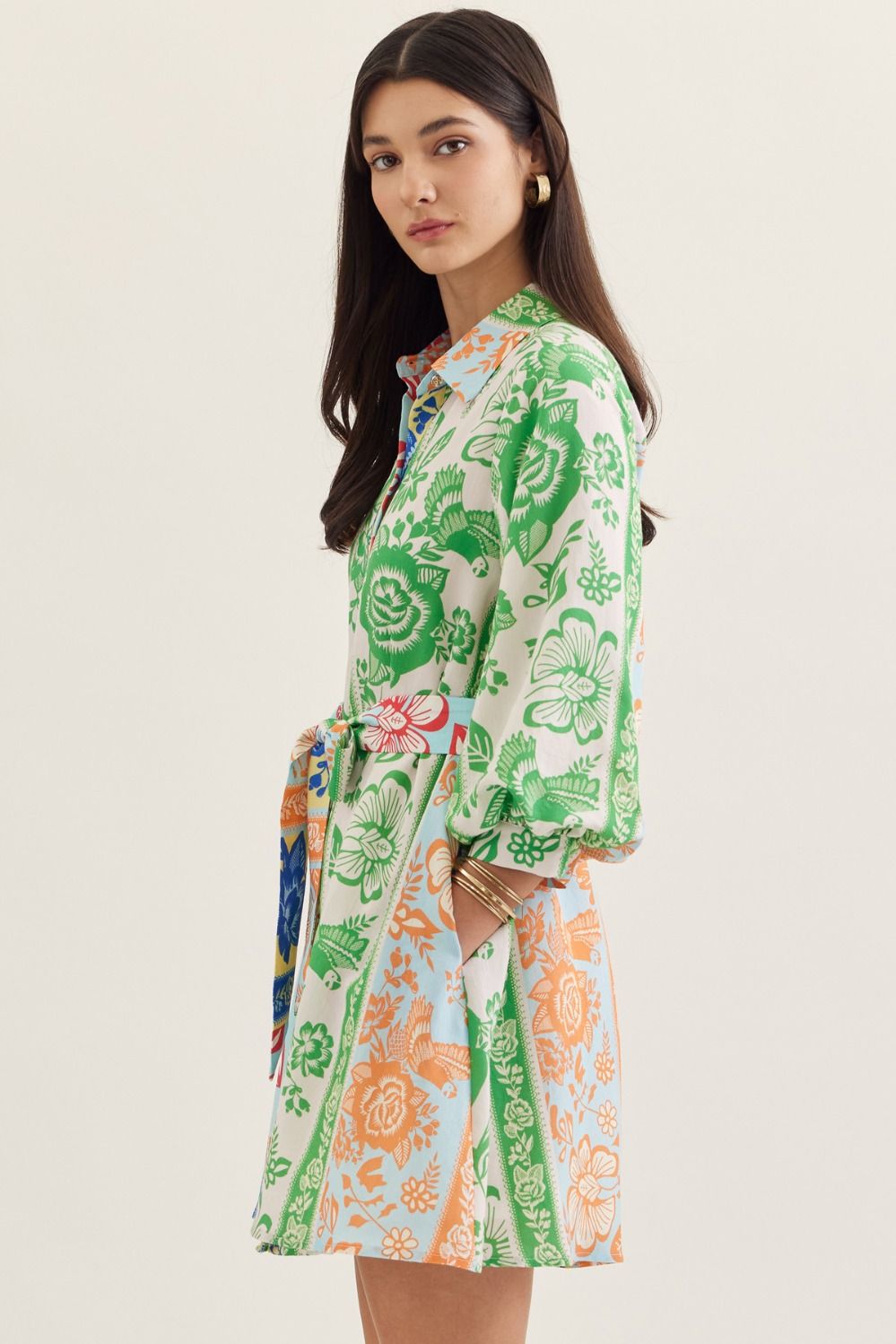 Green Multi Botanical Stripe Dress