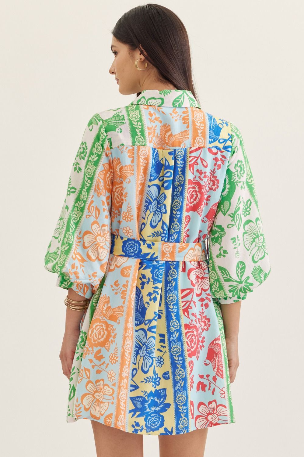 Green Multi Botanical Stripe Dress