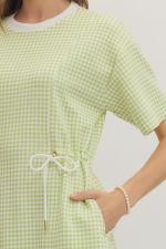 Gingham Check Print Mini Dress - Celery