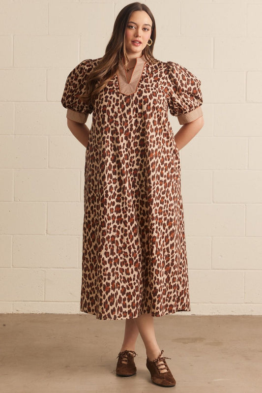 Cream Leopard Midi Dress