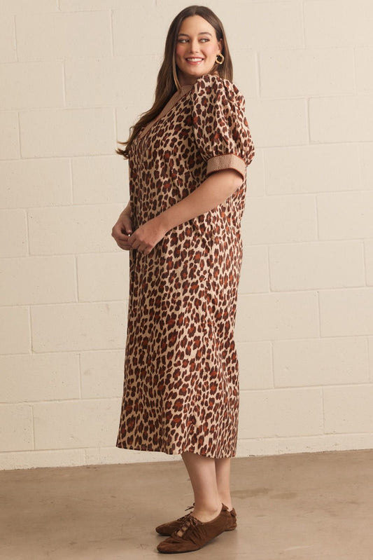 Cream Leopard Midi Dress