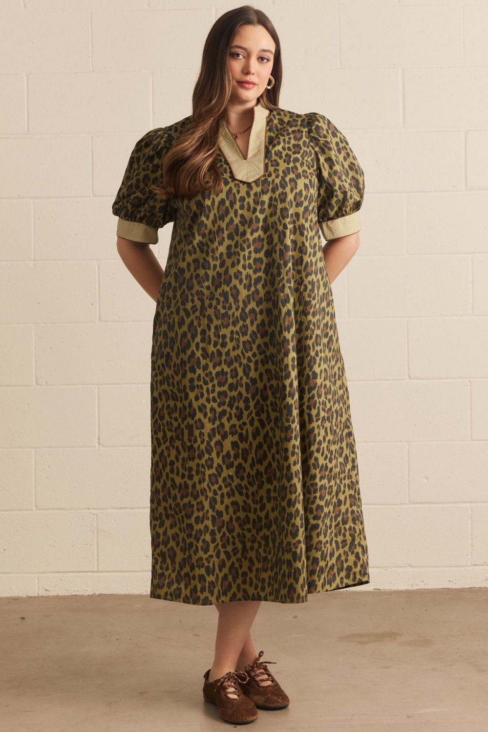 Olive Leopard Midi Dress