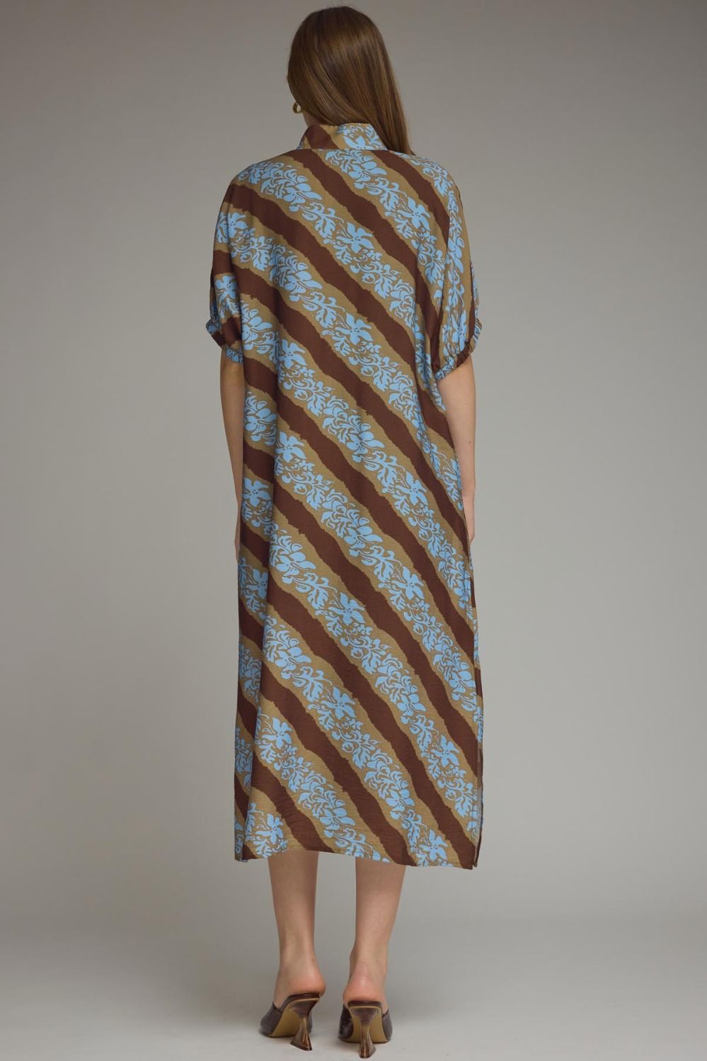 Brown and Blue Floral Midi Dress