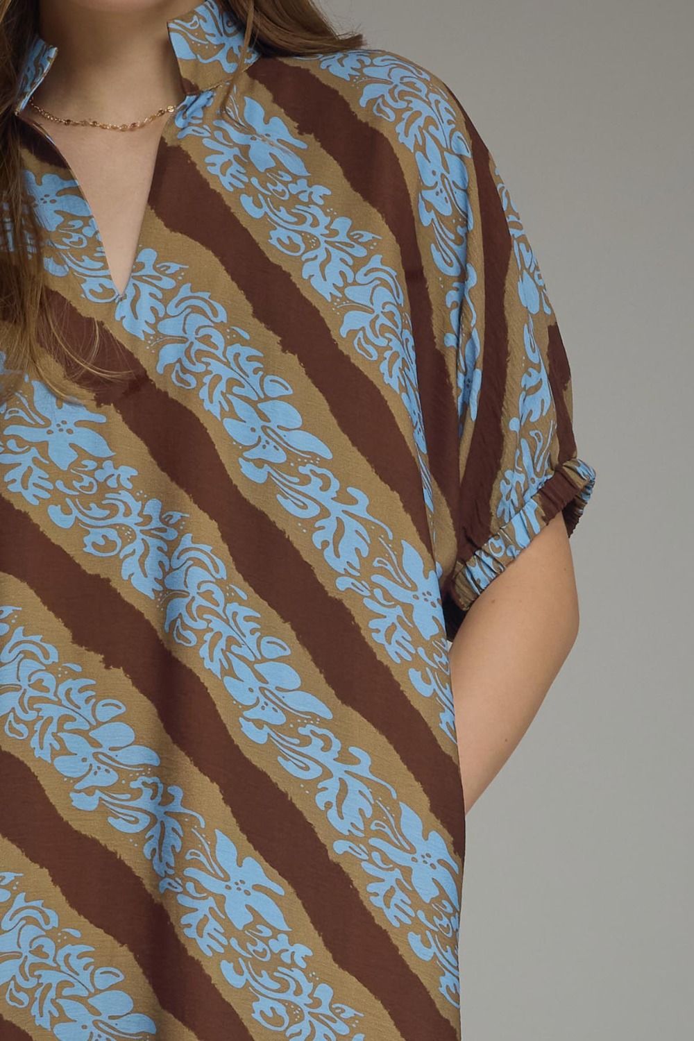 Brown and Blue Floral Midi Dress