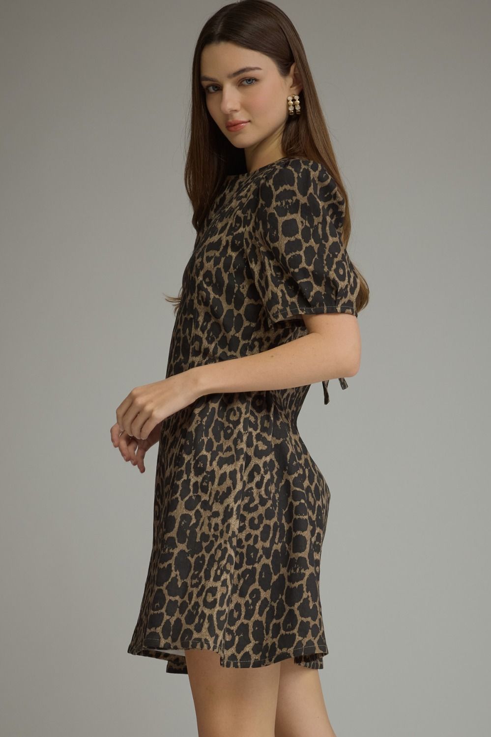 Leopard Puff Sleeve Mini Dress