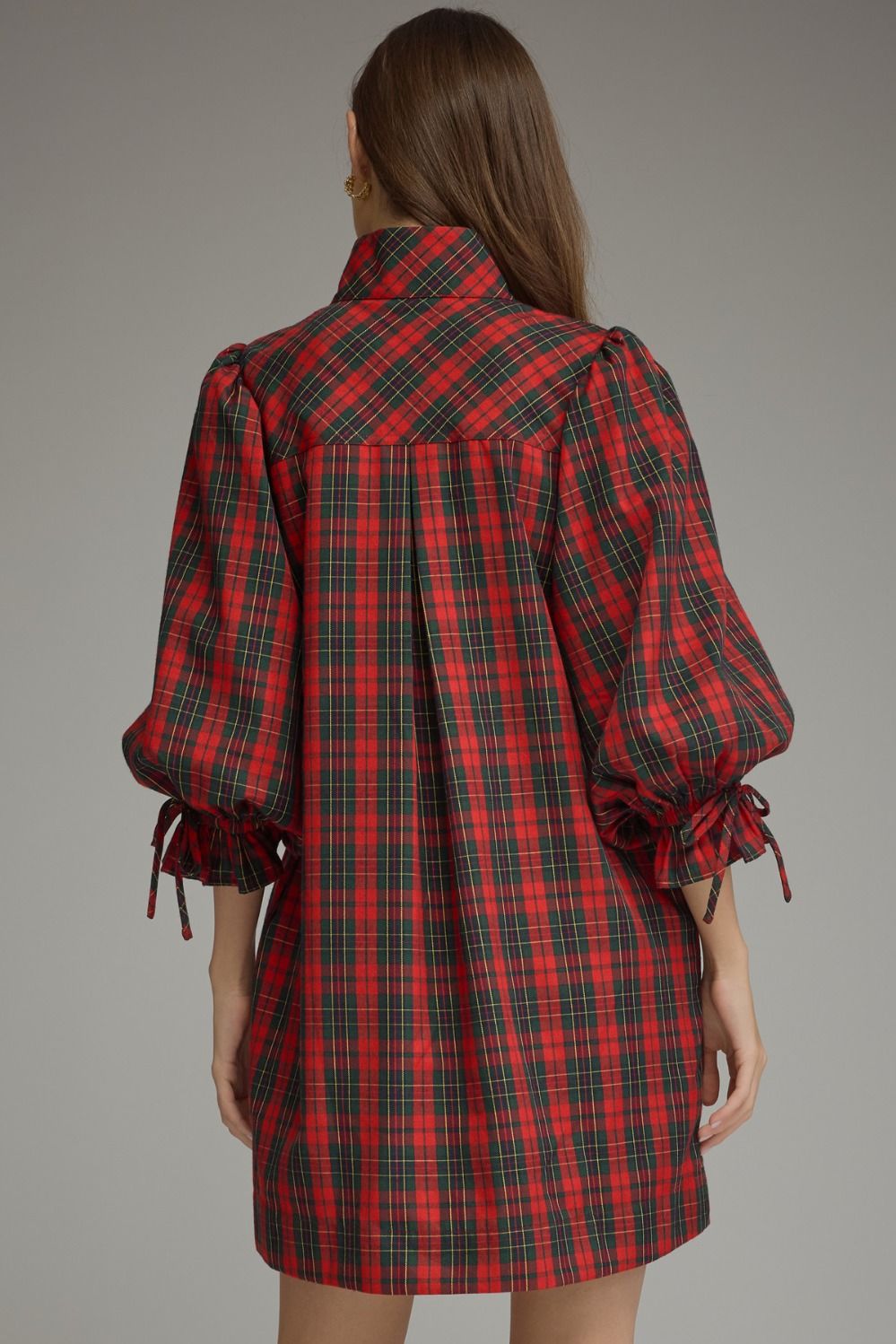 Plaid 3/4 Balloon Sleeve Mini Dress